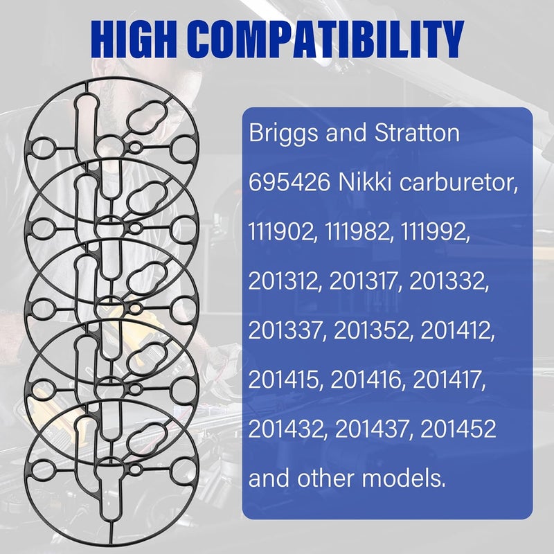 Shaobrc 695426 Nikki Carburetor Rebuild Kit, 69878 Carburetor Float Bowl Gasket Replacement, Seals o-Ring Compatible with Nikki Carburetor Troy-Bilt Toro Lawn Mowers, 5 Pcs - Image 3